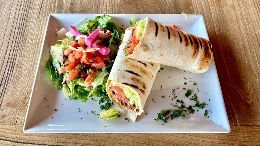 Hand-carved gyro wrap with fresh salad